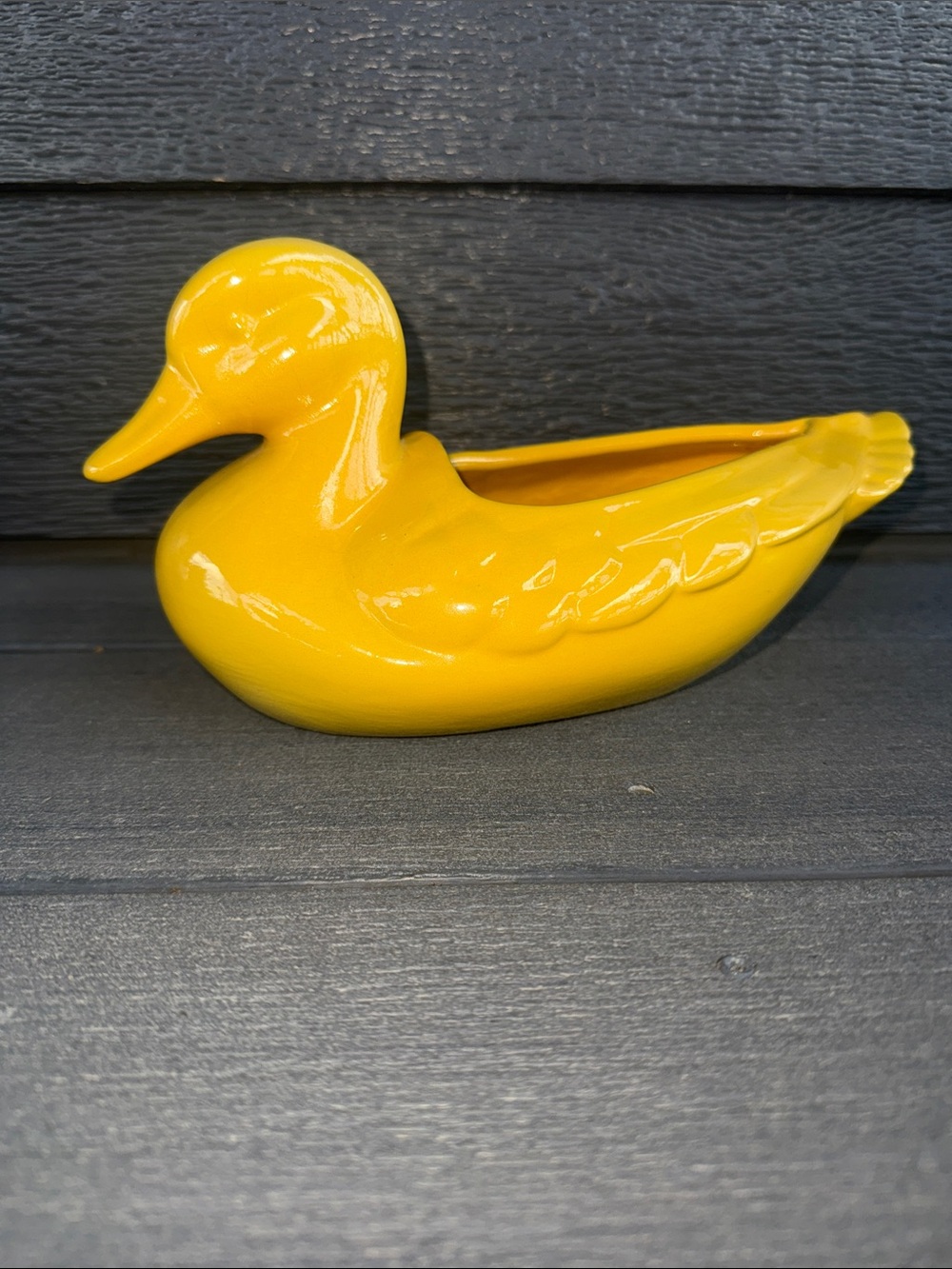 Vintage Frankoma Pottery Glazed Yellow Duck Planter #208a